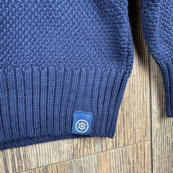 Long Wharf Supply Co Mens Navy Blue Textured Cotton Blend Crewneck Sweater Large - Picture 4 of 7